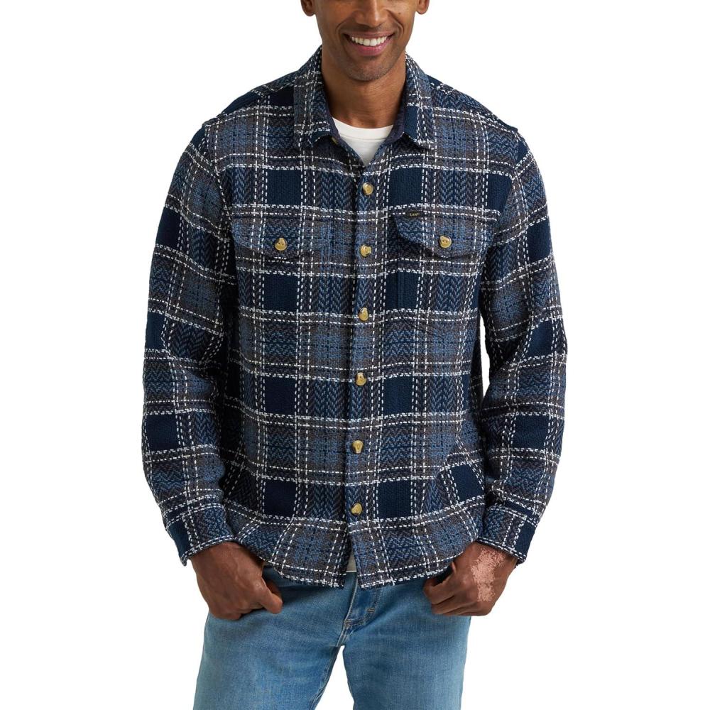 imageLee Mens Legendary OvershirtMood Indigo Gray Plaid