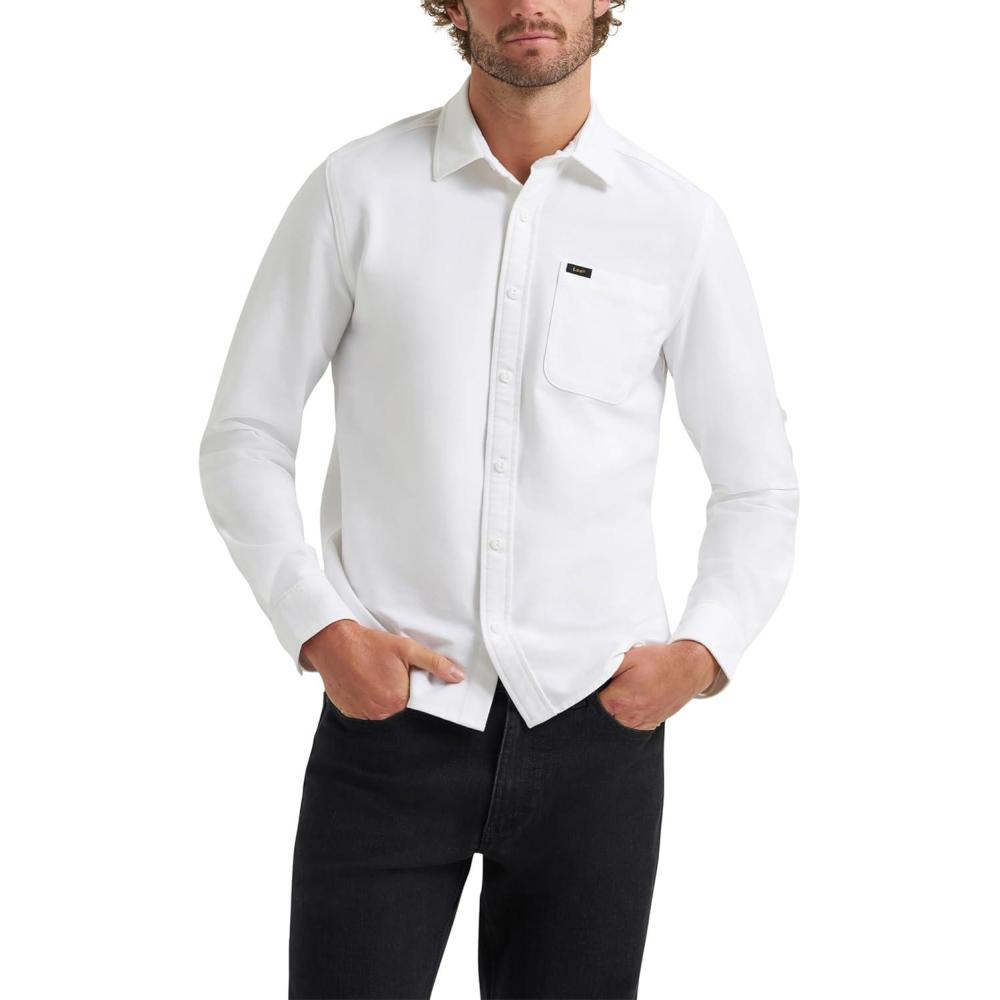 imageLee Mens X Knit Long Sleeve AllPurpose 1 Pocket ShirtBright White