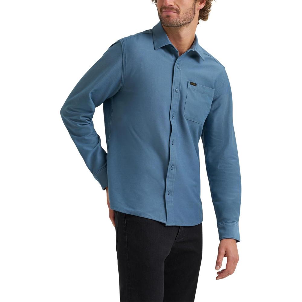 imageLee Mens X Knit Long Sleeve AllPurpose 1 Pocket ShirtVintage Blue