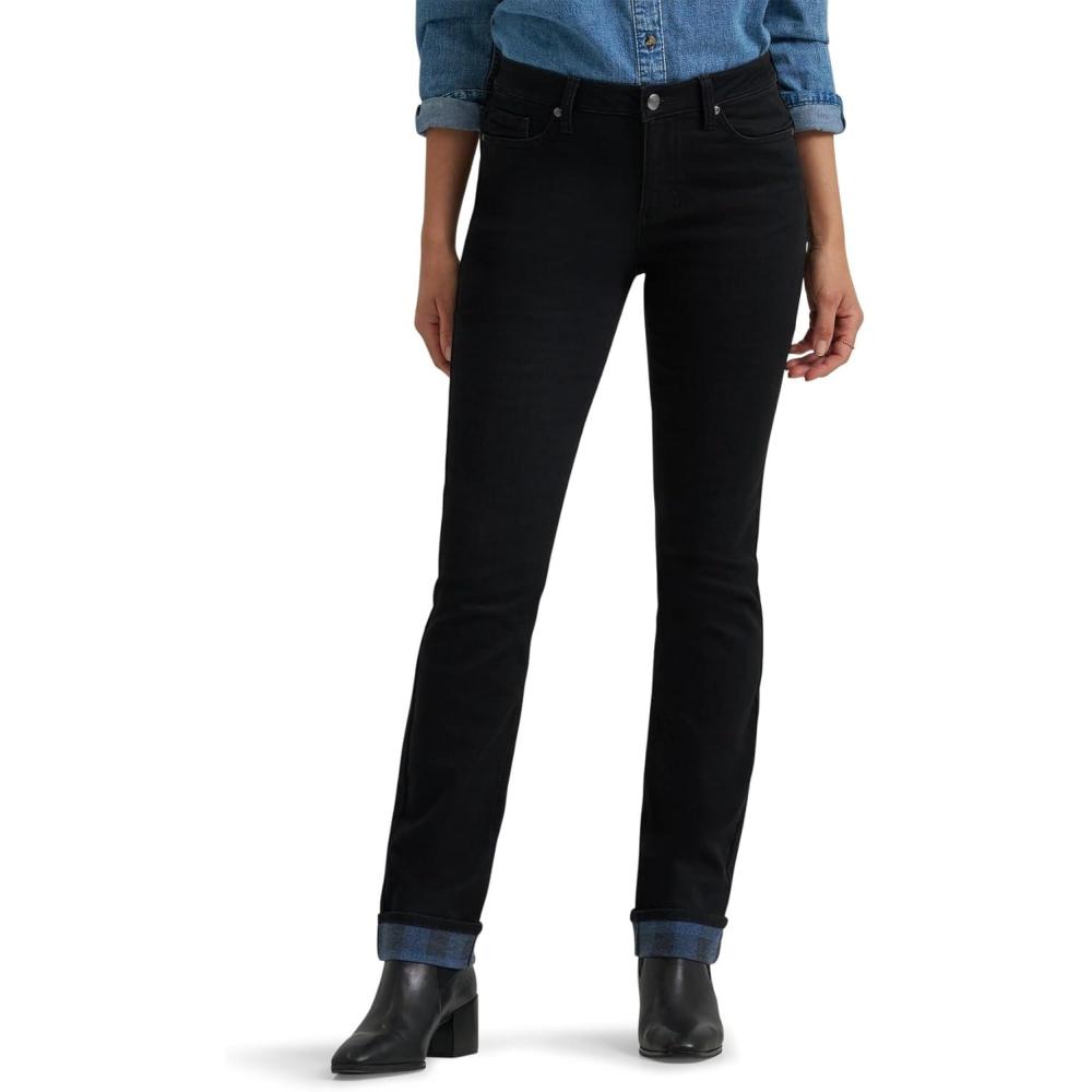 imageLee Womens Legendary Mid Rise Straight Leg JeanDark Wander  Plaid Fleece Lined