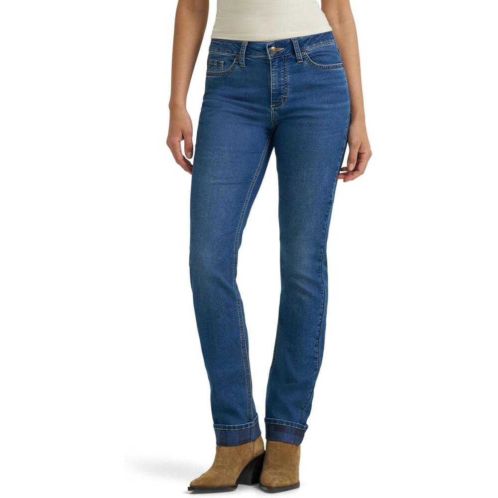 imageLee Womens Legendary Mid Rise Straight Leg JeanMid Limbo  Plaid Fleece Lined