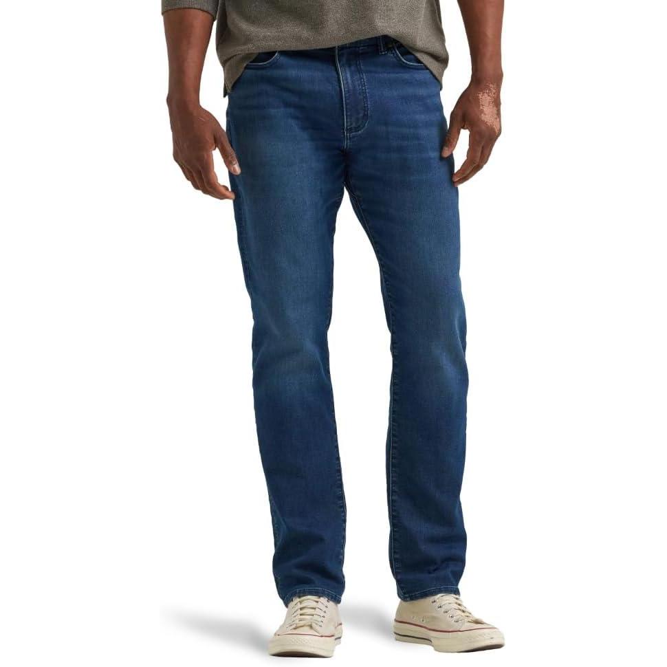 imageLee Mens Extreme Motion Regular Taper JeanCadence  Brushed Knit Striped Lining