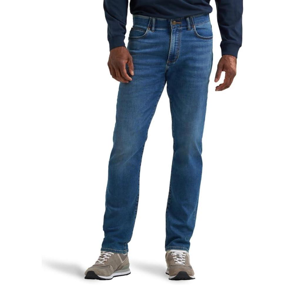 imageLee Mens Extreme Motion Regular Taper JeanDash Brushed Knit Striped Lining