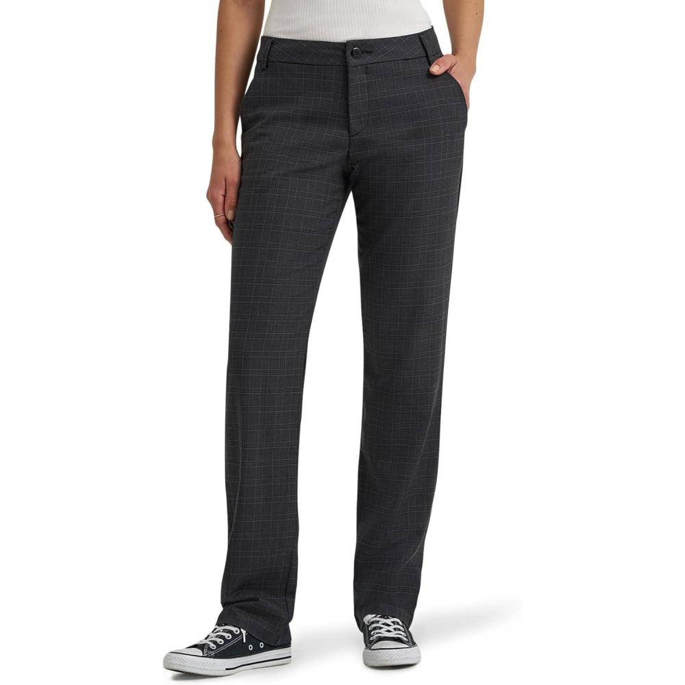 imageLee Womens Wrinkle Free Relaxed Fit Straight Leg PantBlackStatic Gray Plaid
