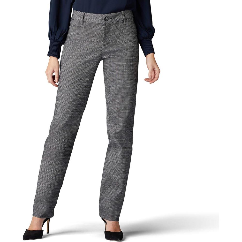 imageLee Womens Wrinkle Free Relaxed Fit Straight Leg PantBlackWhite Rockhill Plaid