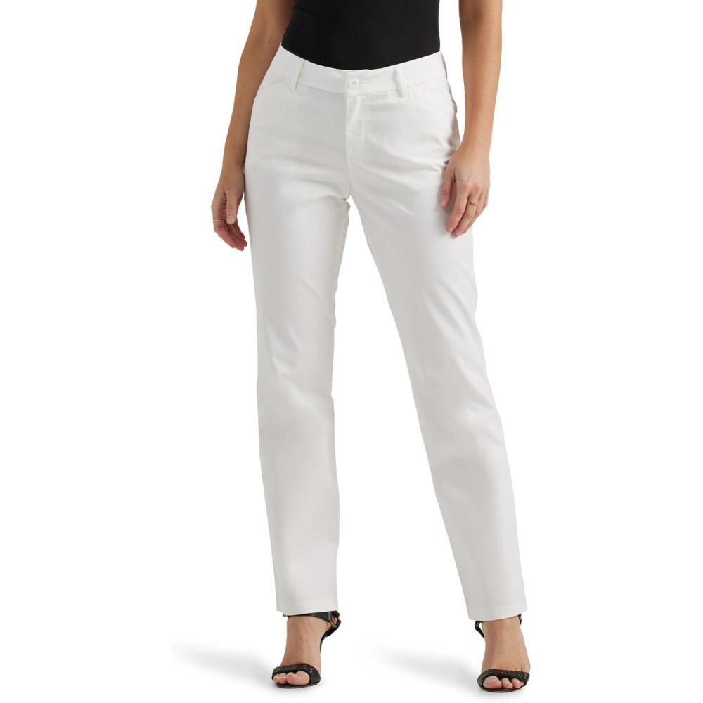 imageLee Womens Wrinkle Free Relaxed Fit Straight Leg PantBright White