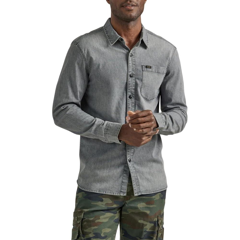 imageLee mens All Purpose Classic Fit Long Sleeve ShirtGray Denim