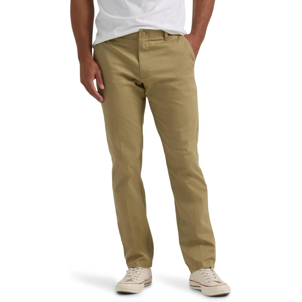 imageLee Mens Extreme Motion Flat Front Slim Straight PantOriginal Khaki