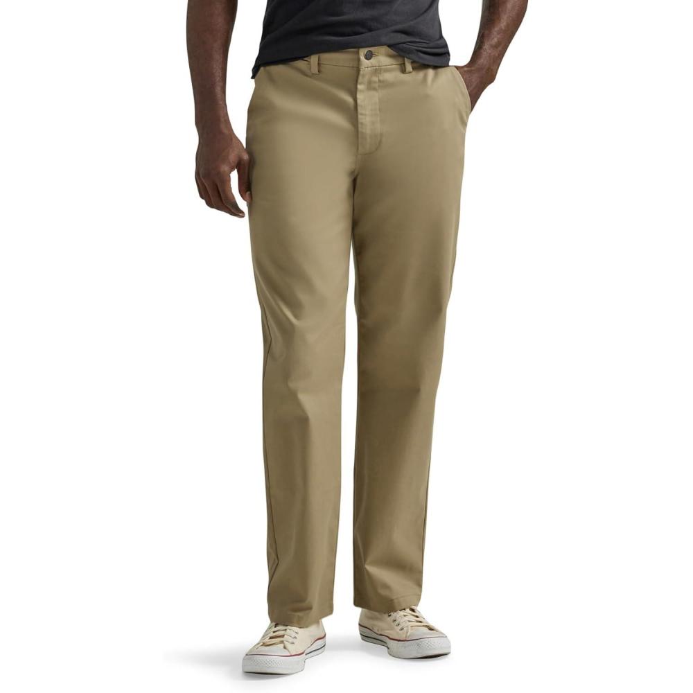 imageLee Mens Flat Front Relaxed Straight PantKhaki