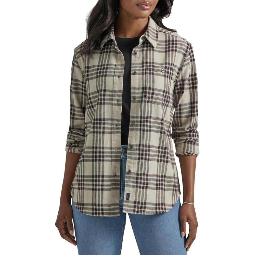 imageLee Womens Legendary Long Sleeve All Purpose Button Down ShirtRuby Cocoa Graphic Plaid