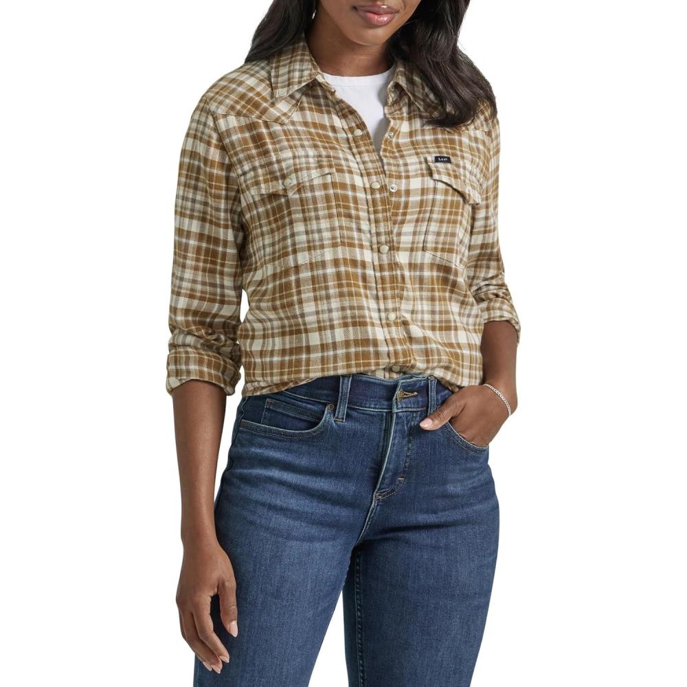 imageLee Womens Legendary Slim Fit Western Snap ShirtNeutral Multi Plaid