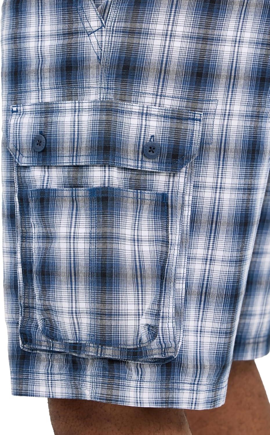 imageLee Mens Big ampamp Tall New Belted Wyoming Cargo Short Blue Plaid 46