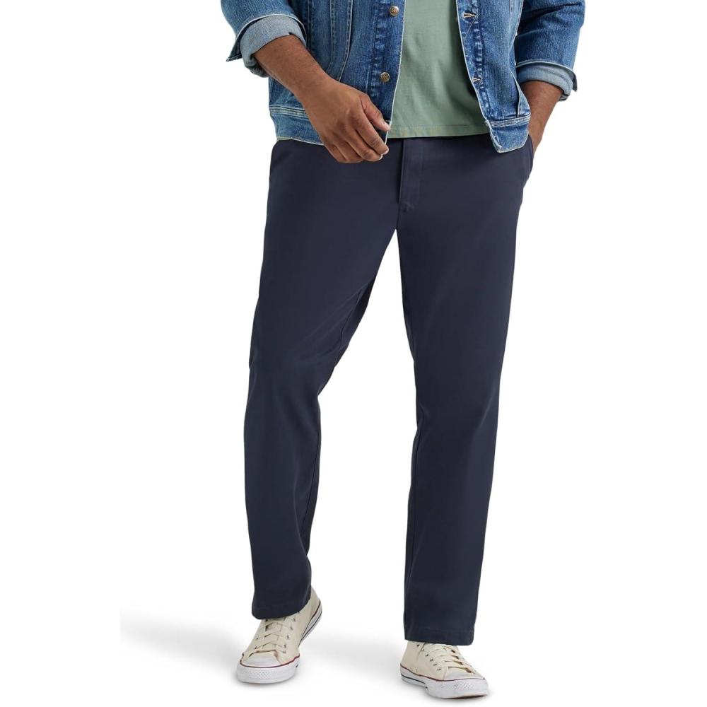 imageLee Mens Big ampamp Tall Extreme Motion Flat Front Relaxed Taper PantNavy