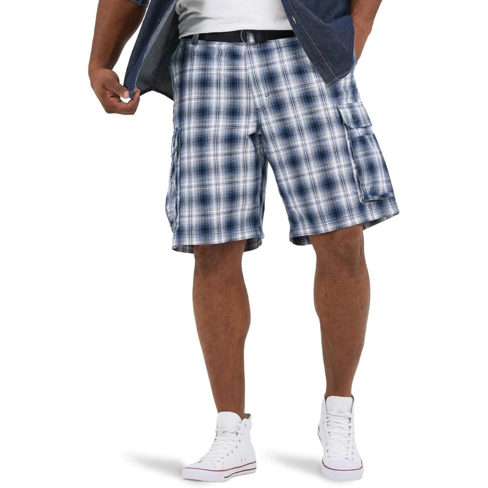 imageLee Mens Big ampamp Tall New Belted Wyoming Cargo Short Blue Plaid 46
