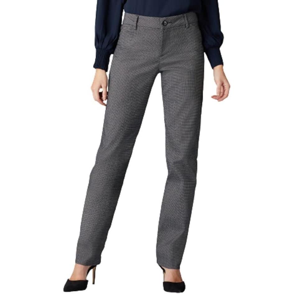 imageLee Womens Petite Wrinkle Free Relaxed Fit Straight Leg PantBlackWhite Rockhill Plaid