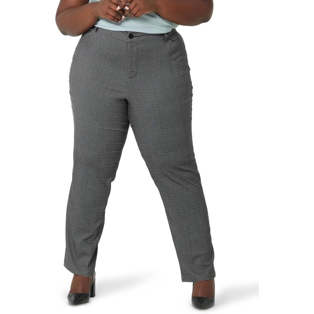 imageLee Womens Plus Size Wrinkle Free Relaxed Fit Straight Leg PantBlackWhite Rockhill Plaid