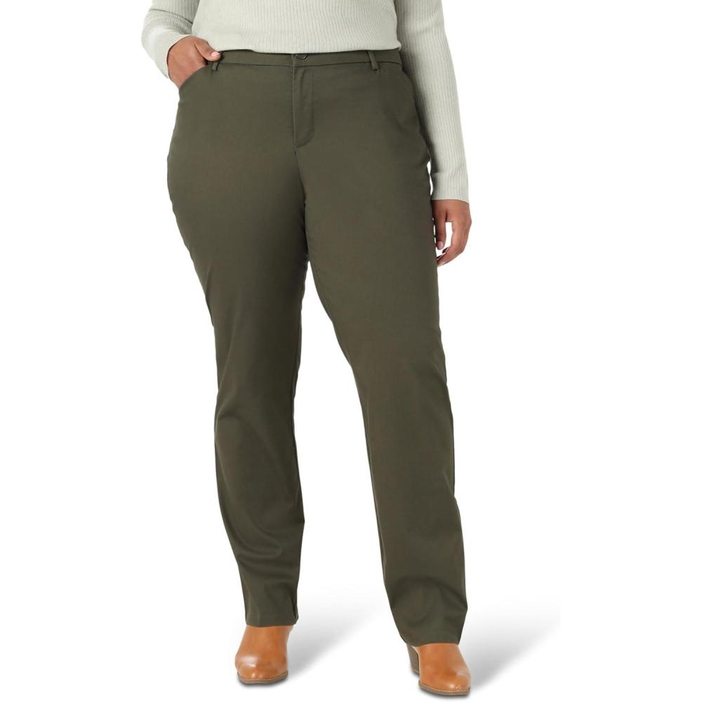 imageLee Womens Plus Size Wrinkle Free Relaxed Fit Straight Leg PantFrontier Olive