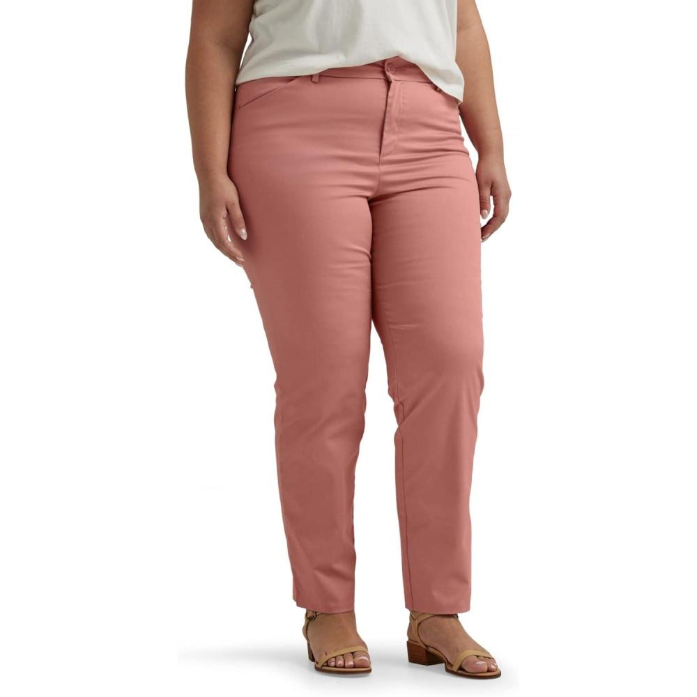 imageLee Womens Plus Size Wrinkle Free Relaxed Fit Straight Leg PantMallory  Med PinkRose