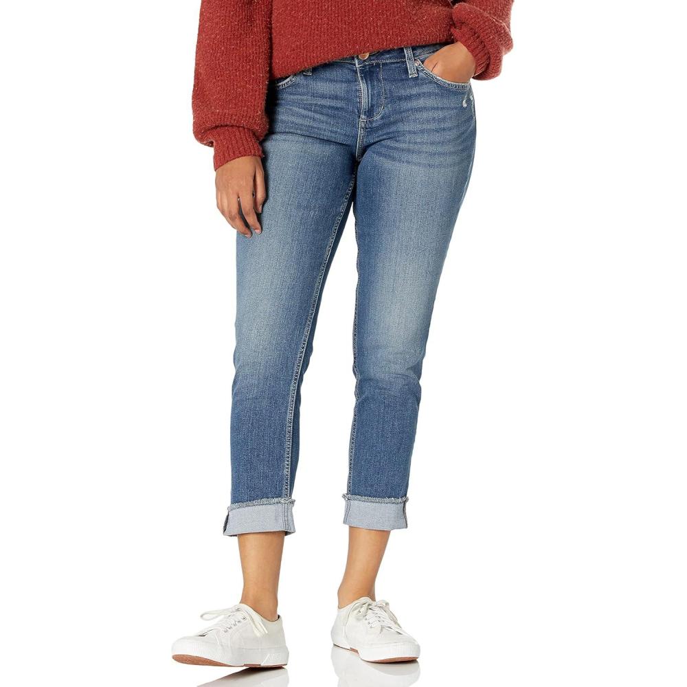 imageRiders by Lee Indigo Womens Fringe Cuff Boyfriend JeanMid Wash