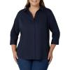 Riders by Lee Indigo Women’s Plus Size Easy Care ¾ Sleeve Woven Shirt(Dark Navy)
