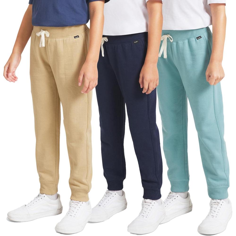 imageLee Boys 3 Pack Variety Midweight Super Soft Fleece Lined Stretchable Jogger PantsKhaki Black Blue Set