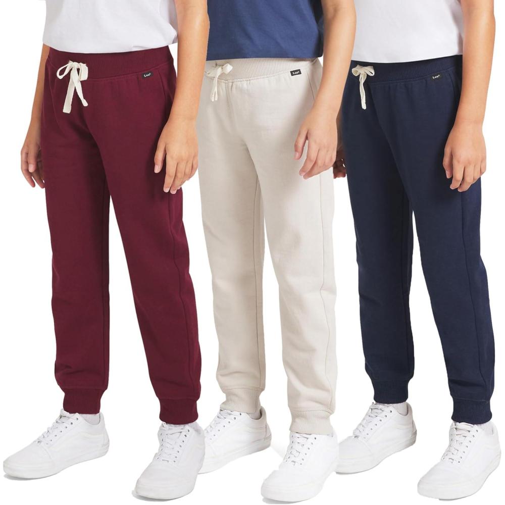 imageLee Boys 3 Pack Variety Midweight Super Soft Fleece Lined Stretchable Jogger PantsPort Tan Navy Set