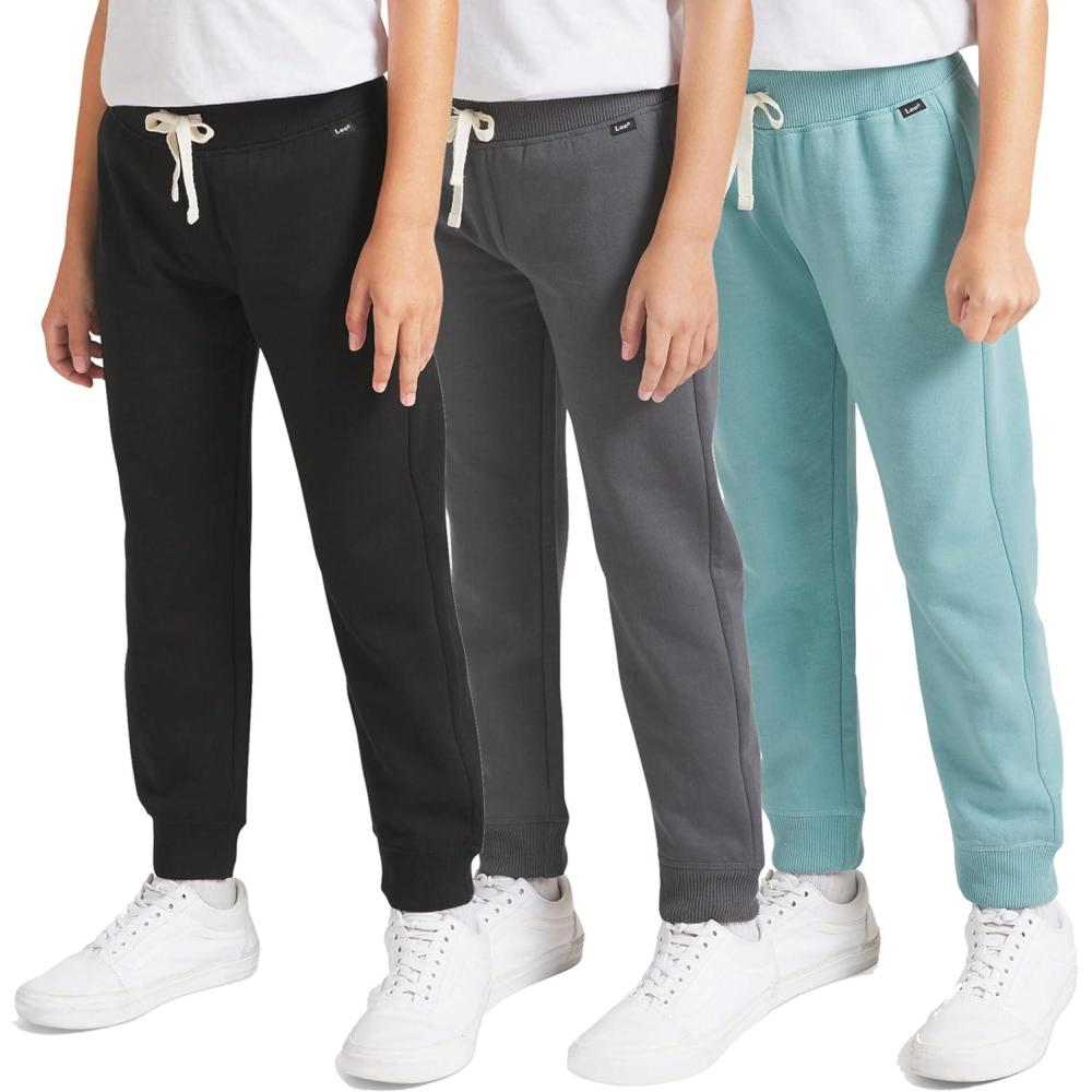 imageLee Boys 3 Pack Variety Midweight Super Soft Fleece Lined Stretchable Jogger PantsTeal Grey Black Set